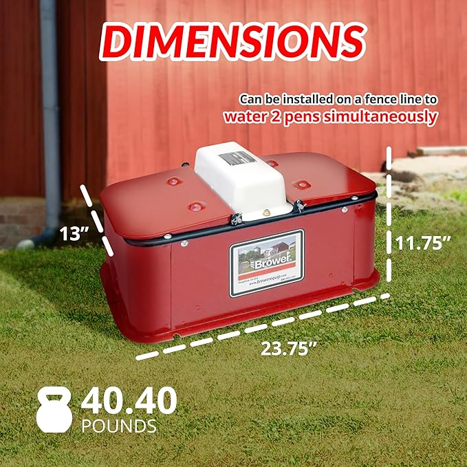 Brower Polyurethane Foam Insulated Galvanized Steel Electric Heated Livestock Pig Waterer with Lid and Mud Grates for 150 Hogs, Red