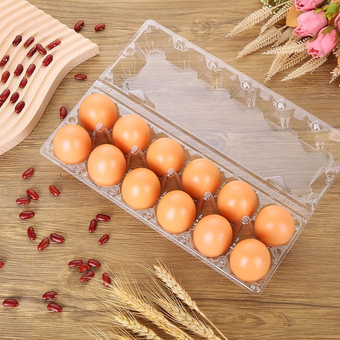 MIVIDE Plastic Egg Cartons Bulk, 36 Packs Empty Clear Plastic Egg Carton Holds Up to 12 Eggs, Reusable Chicken Egg Tray Holders for Family Pasture Chicken Farm, Business Market Display, Storage