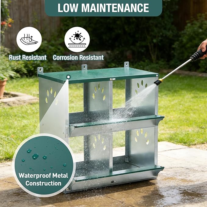 4 Compartment Metal Chicken Nesting Box, Roll Out Hen Laying Box for Easy Egg Collection, Wall Mount Poultry Nest Box for Backyard Chickens, Green, 22.05" L x 16.92" W x 25.59" H