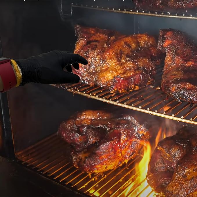 BBQ Gloves Disposable Heat Resistant - 4 Reusable Cotton Liners & 100 Nitrile Gloves for Barbecue Smoker, Grilling, Cooking Hot Meat, Food Prep - 10Mil, Non-Slip Grip, Black X-Large