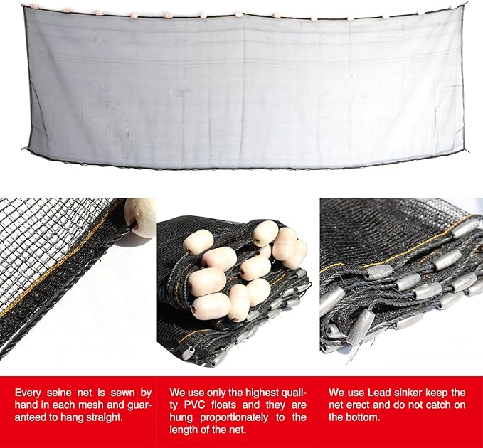 BasicGear Professional Seine Net | 5 to 50 ft | Ultra Strong | Maximizes Catch | Ideal for Both Commercial and Recreational Fishing