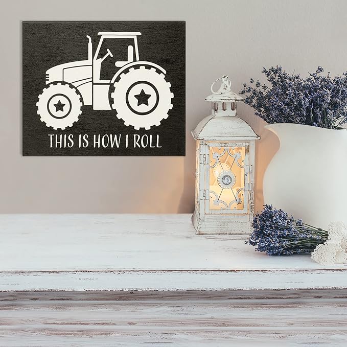 JennyGems This is How I Roll Tractor Wooden Sign, Funny Farmer Gifts, Farmhouse Decor, Tractor Gifts and Accessories, Made in USA