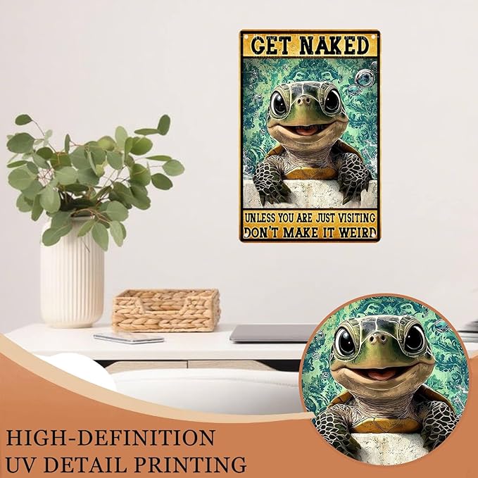 Funny Turtle Bathroom Vintage Tin Sign Turtle Metal Sign Beach Bathroom Wall Decor 8X12Inch