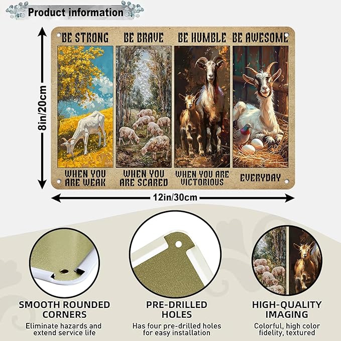 Funny Goat Decor Retro Metal Tin Sign Pet Lovers Motivational Quote Vintage Farm Art Sign for Home Office Room Coffee Bar Shop Wall Decor Poster Gift 12 * 8in