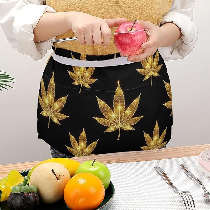 Unisex Chef Waiter Apron Waist Half Short Serving Aprons with 3 Pockets