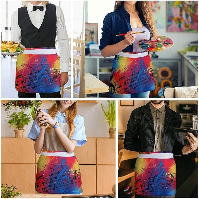 Server Apron with 3 Pockets Waist Waiter Waitress Half Apron Short Aprons