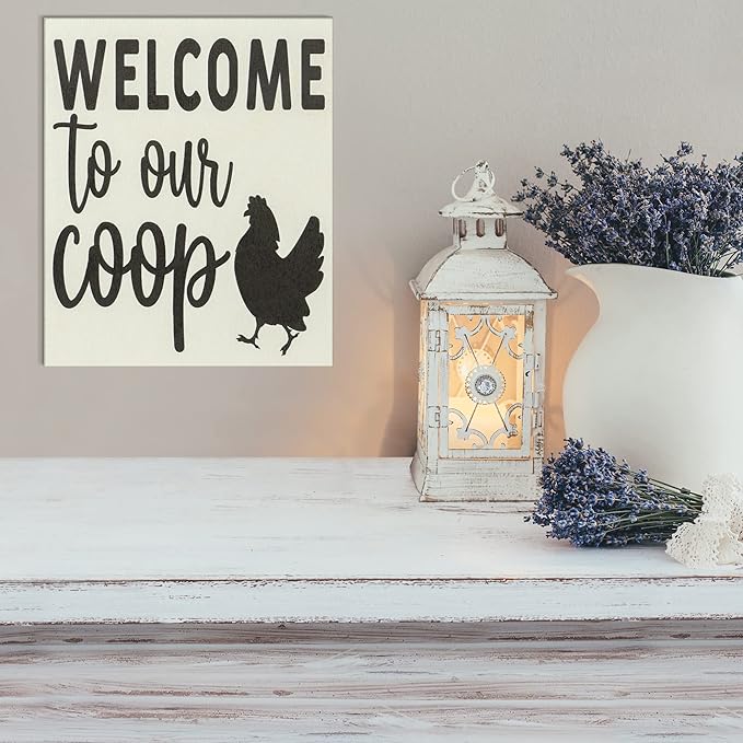 JennyGems Welcome To Our Coop Wooden Sign, Chicken Signs for Chicken Lovers, Farmhouse Decor Wall Hanging, Made in USA