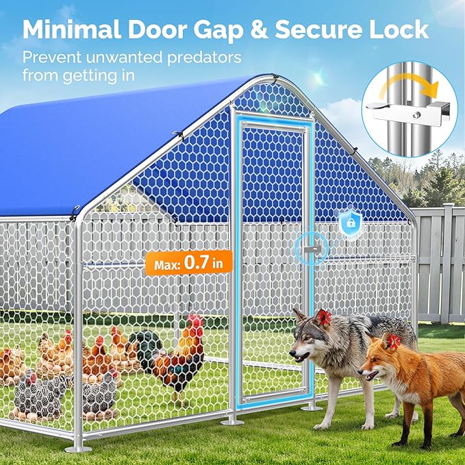 Large Metal Chicken Coop with Hexagonal Chicken Wire, Chicken Coop Run Pen for Yard with Waterproof Cover, Outdoor Large Walk-in Chicken Coops for 8 Chickens Duck Pen House Cage Run