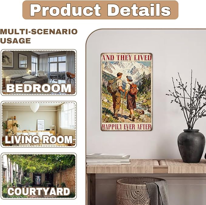 Vintage Tin Sign ‘And They Lived, Happily Ever After’ Couple Rustic Metal Wall Art Decor For Home Kitchen Bedroom Living Room 8x12 Inch