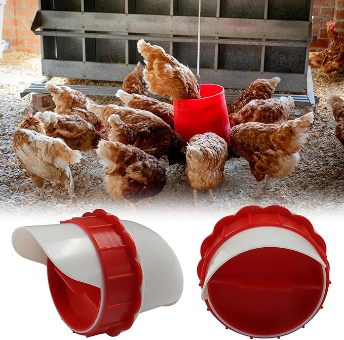 4pcs Chicken Feeder & Water Cups Kit with Hole Saw, Heavy Duty Rainproof & No-Waste DIY Automatic-Feeding Gravity System for Buckets/Troughs