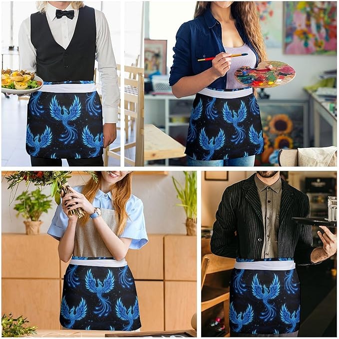 Unisex Chef Waiter Apron Waist Half Short Serving Aprons with 3 Pockets