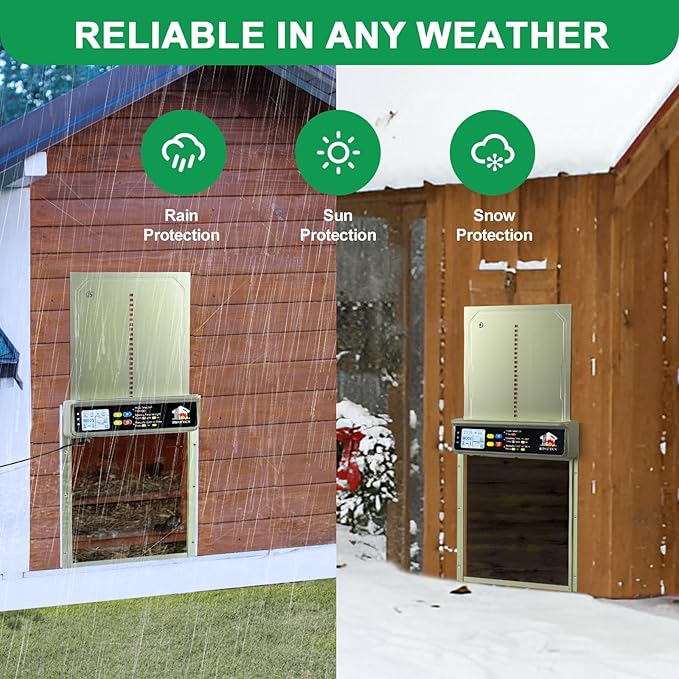 Automatic Chicken Coop Door Solar Powered with Timer, Light Sensor, Remote Control, LCD Display, Aluminum Alloy 4 Auto Modes Wide Chicken House Door, Green