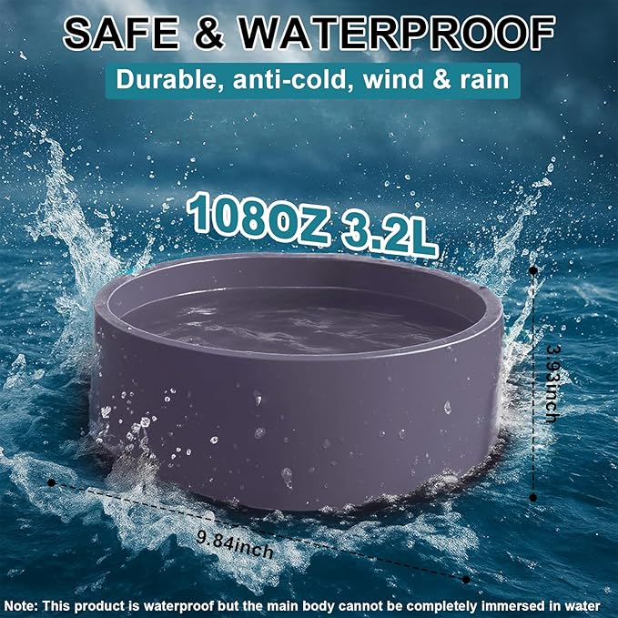 Pet Heated Bowl for Dog,Cat Warming Water Bowl with Chew Resistant Power Cord, Outdoor Waterproof Smart Uniform Heating for Small Animals Bird Chicken Rabbit Duck (108 fl oz, Purple)
