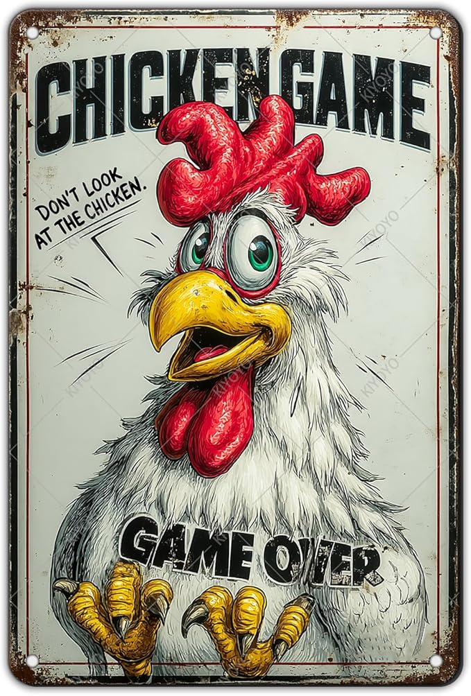 Funny Chicken Game Tin Sign Plaque Metal Poster Home Kitchen Garden Restaurant Farm Wall Decor 12x8 Inch