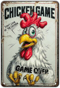 Funny Chicken Game Tin Sign Plaque Metal Poster Home Kitchen Garden Restaurant Farm Wall Decor 12x8 Inch