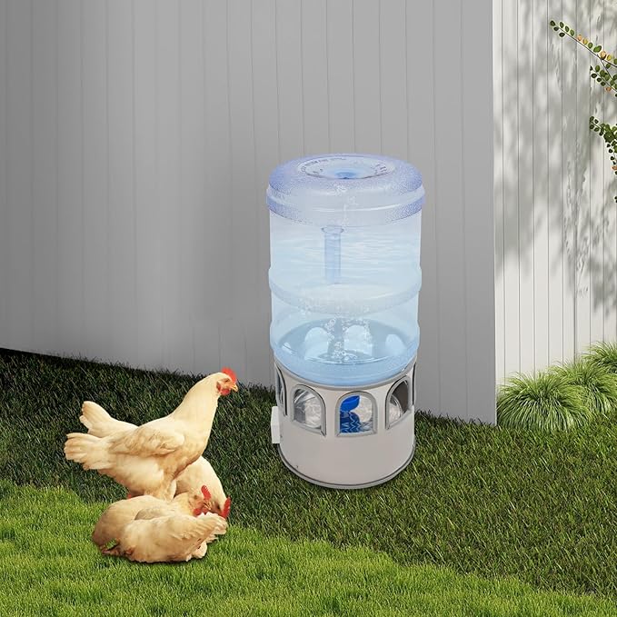 5 Gallon Heated Chicken Waterer with 9 Drinking Ports, 32-122℉ Temp Adjustable, Chicken Water Heater for Winter, Heated Poultry Waterer for Chickens Ducks Geese Pigeons Dog Cats Birds