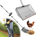 15-inch Large Chicken Poop Scooper with Adjustable Ergonomic Labor-Saving Handle(24in to 57in), Multifunctional Metal Litter Sifting Scoop Shovel for Cleaning Chicken Coop, Goat Stall, Stable