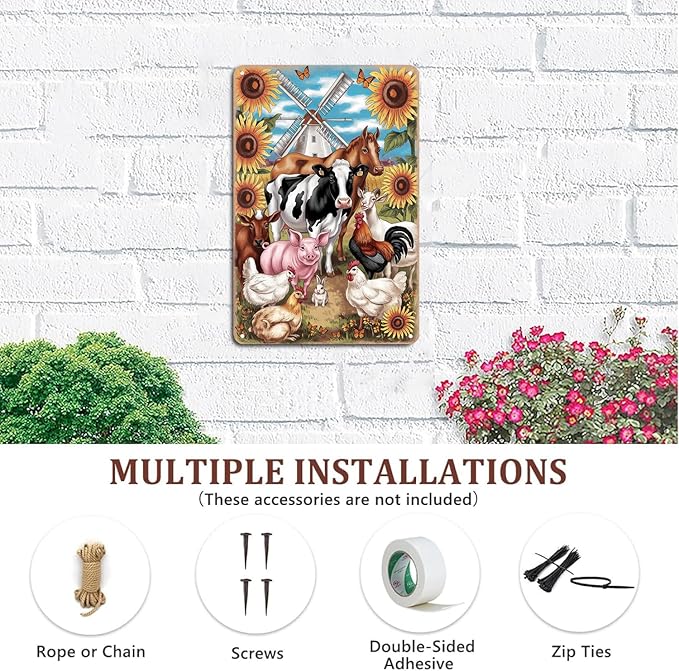Farm Animals and Windmill What a Cute tin sign Vintage Countryside Metal Sign for Garden & Yard Bar Porch Garage Home Bedroom Kitchen Wall Decor Decor Gift 8 x 12 inch