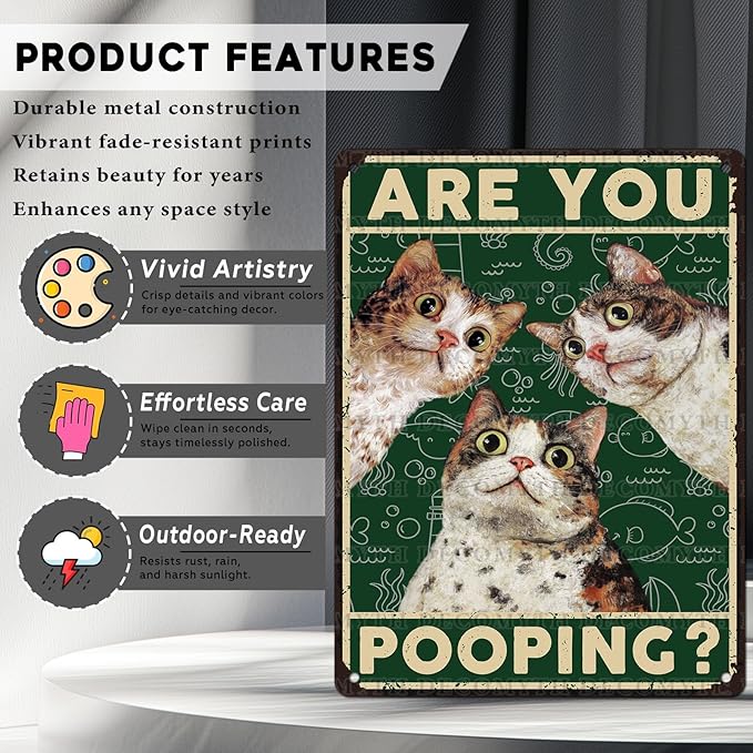 Vintage Cat Tin Sign Are You Pooping Retro Wall Decor Wall Art Funny Cats Lovers Poster Indoor Store Decorations for Home Cafe Toilet Kitchen Bar Office Man cave Pubs Bathroom 12 * 16inch