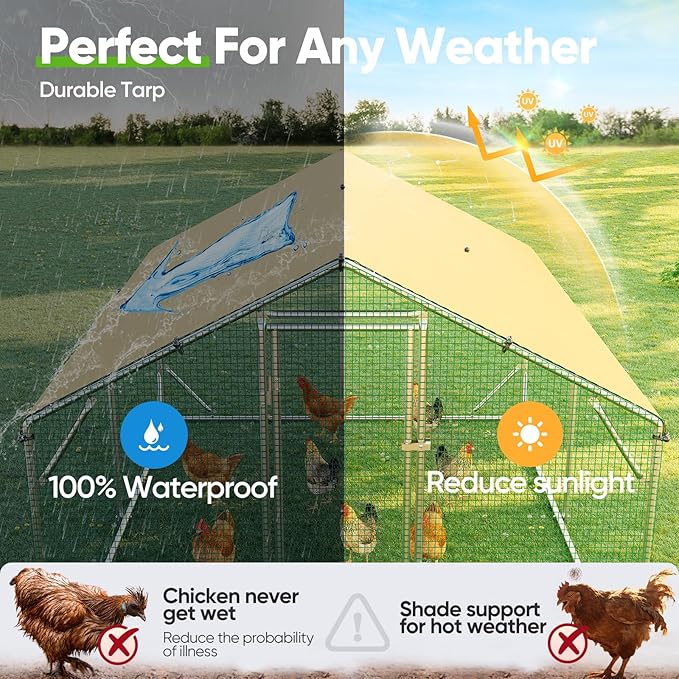 Quictent 12x9x6.6ft Metal Chicken Coop Run with Side Hardware Cloth, Elite Series Large Walk-in Outdoor Poultry Cage Heavy Duty Predator Proof Hen Duck Rabbit Farm Pen House, Waterproof Anti-UV Cover