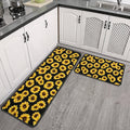 Roszwtit Sunflower Kitchen Rugs and Mats Set of 2, Black Sunflowers Non-Slip Backing Kitchen Rug, Kitchen Sets Low-Profile Washable Floor Mat for Home Kitchen Decor - 17x29 and 17x47 Inch
