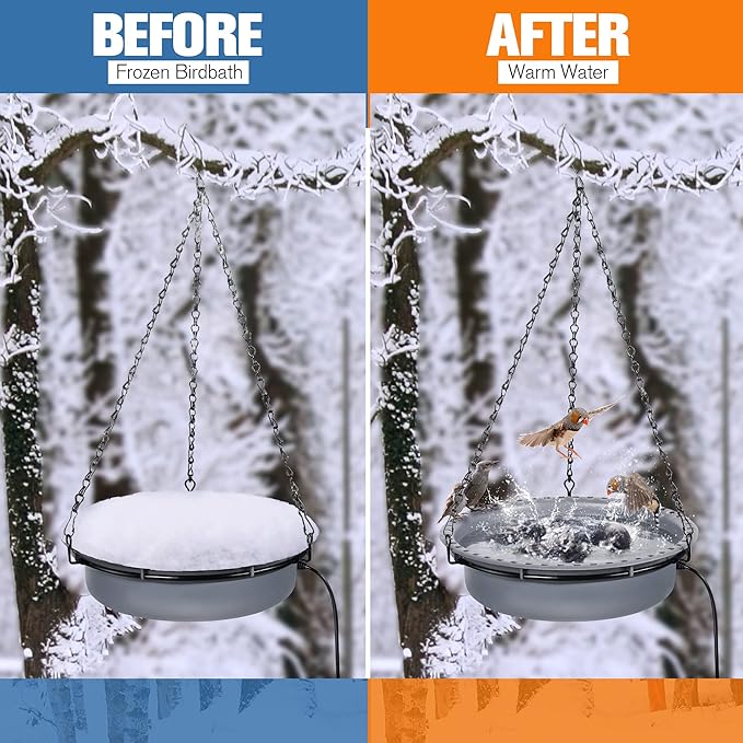 Saillong Heated Bird Baths for Outdoors for Winter with Thermostat Control, Powerful 75W Bird Bath Heater for Outside, Birdbath Birds Feeder for Winter Garden Patio Yard Lawn(Handing Style)
