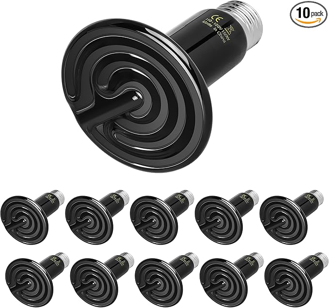 Simple Deluxe 150W 10-Pack Ceramic Heat Emitter Reptile Heat Lamp Bulb No Light Emitting Brooder Coop Heater for Amphibian Pet & Incubating Chicken
