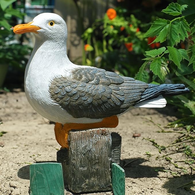 Real Seagull Outdoor Sculpture,Funny Bird Statue,Garden Beach Statue Decor,Resin Animal Seabird Ornaments,Coastal Beach Decor,Patio Decor for Outdoor Table Decorfor Garden,Terrace,Lawn,Yard