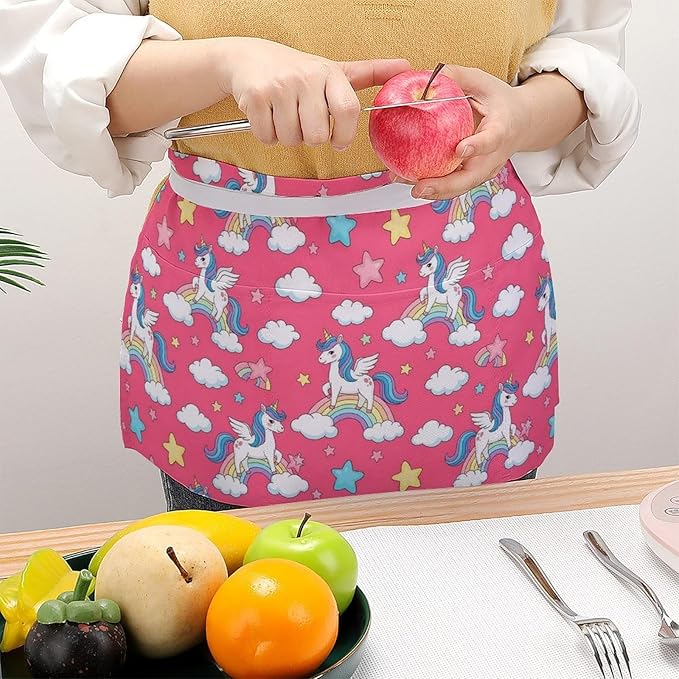 Server Apron with 3 Pockets Waist Waiter Waitress Half Apron Short Aprons
