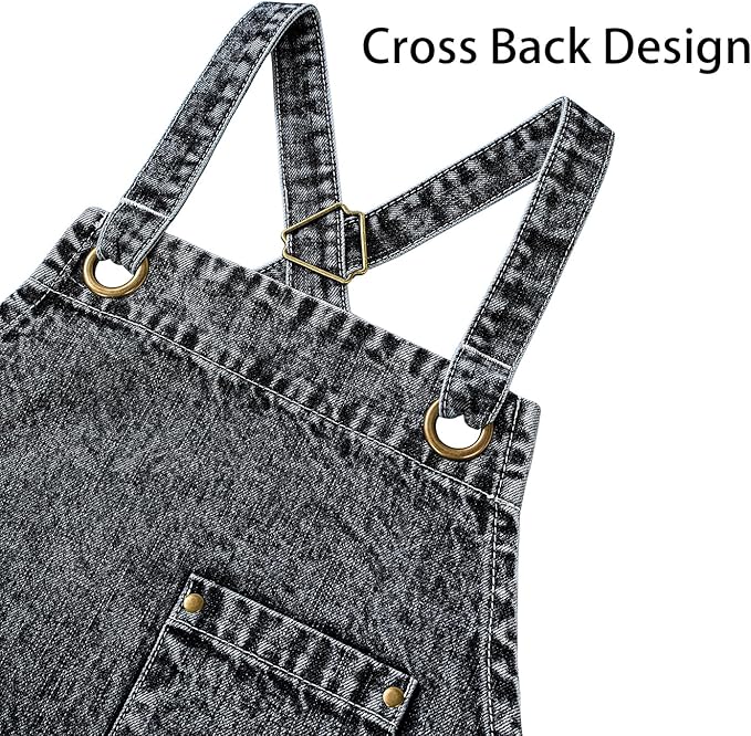 Cotton Denim Apron Soft - Unisex Adjustable Bib Apron with 5-Pockets Perfect for Kitchens
