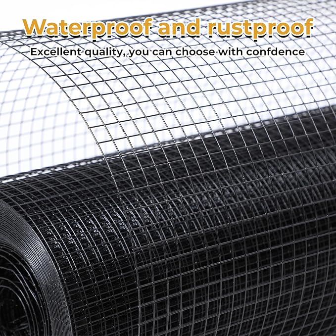 Black Hardware Cloth 1/2'' 36'' X 50',19 Gauge Chicken Wire Fencing PVC Coating Welded Wire Mesh Rolls for Chicken Coop and Home Improvement Garden Fence Rabbit Tree Guard