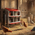 6 Compartment Chicken Nesting Box with Roll Away Egg Design - Wall Mount Hen Laying Box with Pull-Out Trays for Easy Egg Collection, Cleanable & Chicken Coop Accessories, 6 Holes, Red