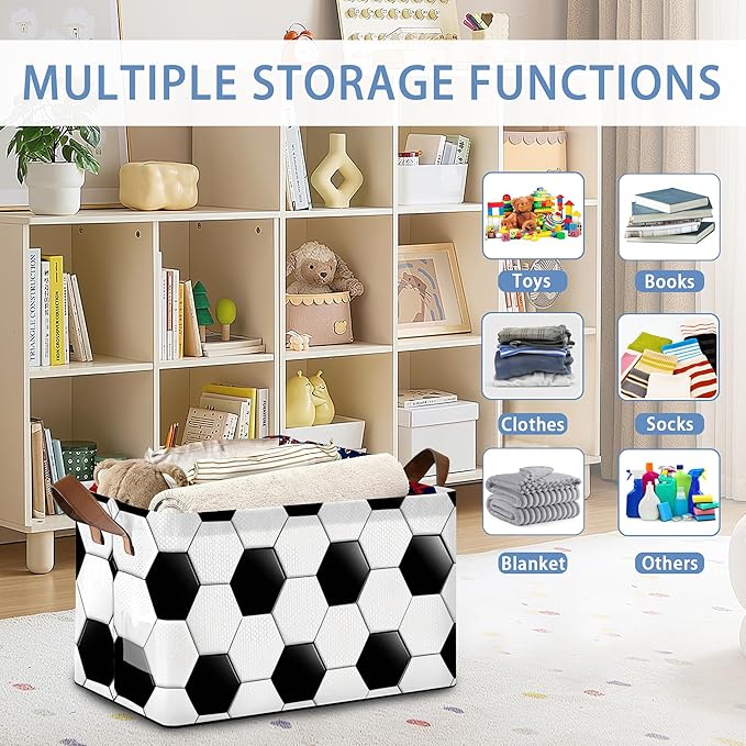 Abstract Football Collapsible Storage Box,Organizer Bin with Handles for Room Decoration,Bins Book Basket Box 17x11.5x10Inch