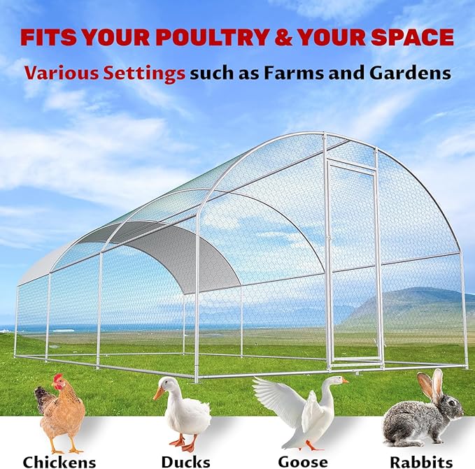 Chicken Coop Large Metal Chicken House Chicken Coops for 40 Chickens Poultry Cage with Waterproof Cover for Rabbits Duck Walk-in Chicken Run for Yard Chicken Pen