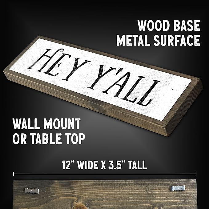 Wood & Metal Southern Sign – Weatherproof Indoor Outdoor Wall Decor – Rustic Charm with "Hey Y’all" – Gift-Wrapped & Ready to Give