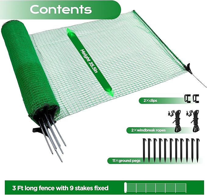 Temporary Fence with Step in Stakes,3‘x50’ Safety Barrier for Dog Snow Plastic Mesh Fencing with Fiberglass Post Windbreak Rope,Movable Fencing Roll for Garden Backyard Outdoor Animal Protect