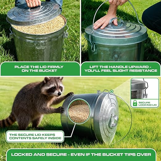 Plexon 6 Gallon Small Metal Trash Can with Locking Lid and 10 Gallon Trash Can with Locking Lid Outdoor Galvanized Garbage Bins for Poultry Feed Bird Seed Storage Ash Garbage Trash Bin, Bundle