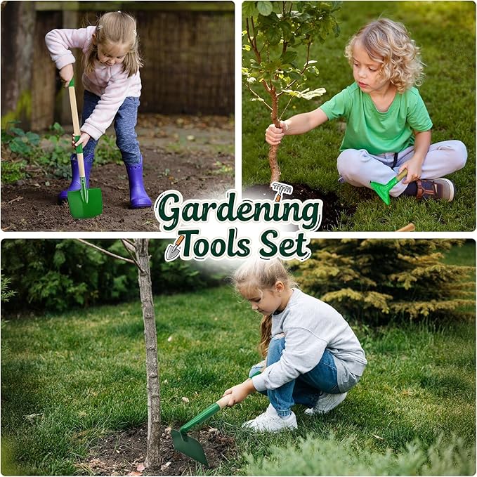 Kids Gardening Tools Set,7Pcs Gardening Set for Kids with Shovel, Rake, Leaf Rake,Summer Outdoor Backyard Farm Digging Weed Toys Beach, Sand, Garden Play Set Birthday Gift for Boys Girls