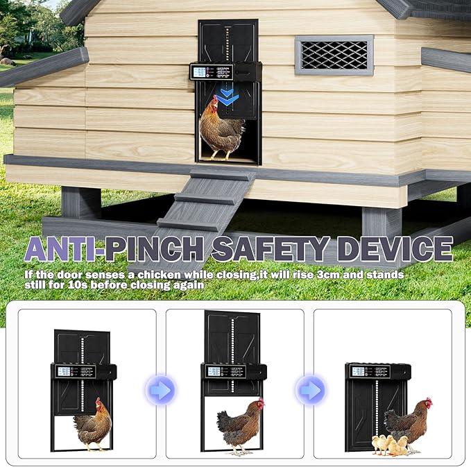 Extra Large Automatic Chicken Coop Door, Battery Powered Chicken Door with Timer & Manual Control, LED Screen, Anti-Pinch & Low Battery Reminder, IPX45 Waterproof Aluminum Auto Electric Chicken Door