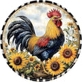 Chicken Round Metal Tin Sign Wreath Rustic Farm Rooster Animal Vintage Wall Art Decor for Home Kitchen Bar Decor 8x8inch