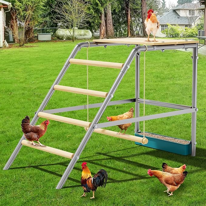 Chicken Roosting Bar & Ladder for Coop - Wooden Perch with Swing for Backyard Poultry, Hens & Farm Chickens | Easy to Install Roost Bar for Healthy & Happy Pets