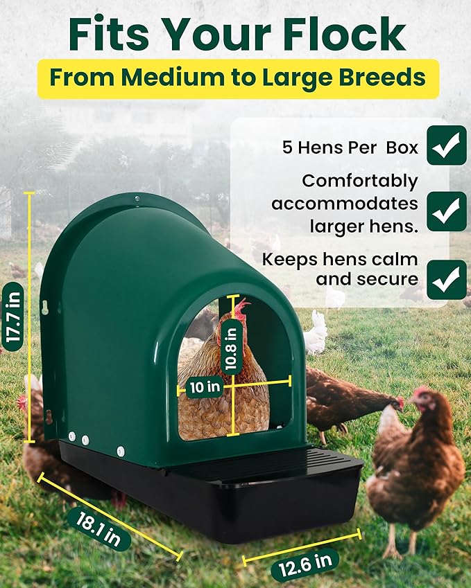 Roll-Out Chicken Nesting Boxes - 5-Pack Plastic Nest Boxes for Chickens, Hens & Ducks - Egg Laying Boxes with Perch and Roll Away Egg Collection for Coop