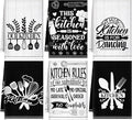 6 Pcs Kitchen Towels Decorative Set Chicken Rooster Dish Hand Towels Farmhouse Funny Quotes Chef Prints Tea Cloths for Home Bathroom Kitchen Decor Gifts(Black, White,Utensils)