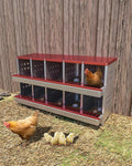 10-Hole Galvanized Metal Chicken Nesting Box with Egg Collection Tray/Fake Training Eggs, Rustproof Poultry Laying Box with Perch Rod,for Chicken Coops and Hens