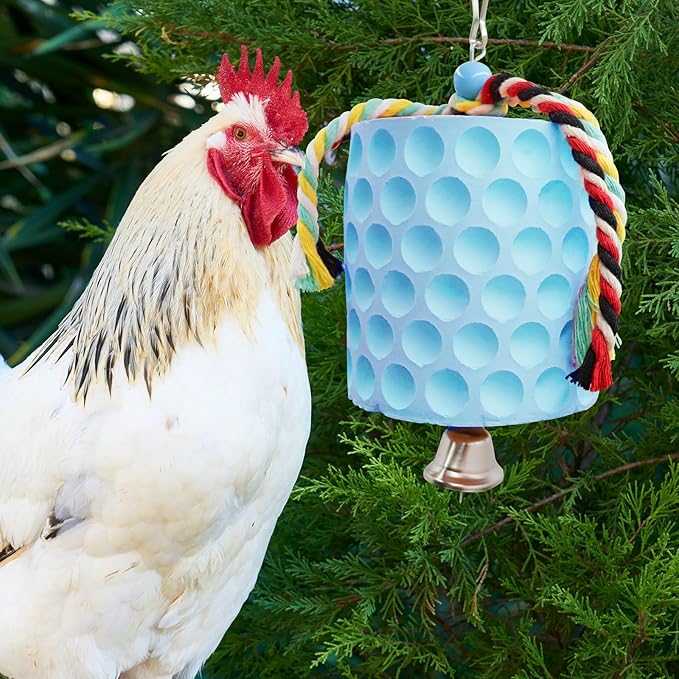Oooct Large Chicken Chewing Toy, Chick Beak Grinding Calcium Stone with Bells, Chicken Coop Accessories, Cage Toys for Cockatiel Parakeet Parrot Budgies Rat Hamster Rabbit Bunny Blue