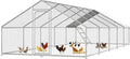 Large Metal Chicken Coop with Roosting Perch, Waterproof and UV Protection Cover, Chicken Run Outdoor Walk-in Cage Chicken Rabbit Duck Hen House, Spire Roof (10'W x 32.8'L x 6.4'H)