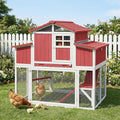 Large Outdoor Wooden Chicken Coop with Run for 2–4 Chickens, 2-Tier Elevated Hen House with Dual Nesting Boxes, Removable Slide-Out Tray, Reinforced Frame, Backyard Poultry Cage, Red