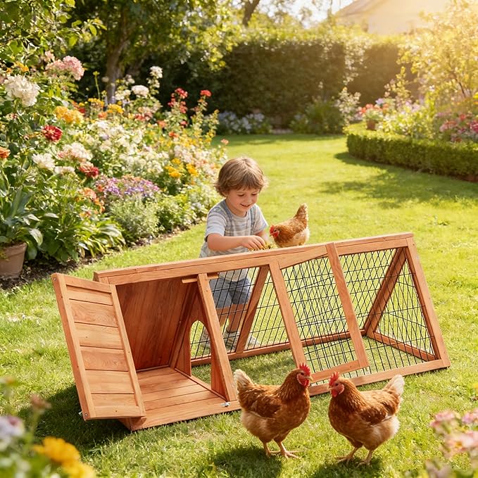 Wooden Chicken Coop Rabbit Hutch Outdoor Small Animal Cage with Ventilated Wire Run, Emovable Tray for Quail, Bunnies, Guinea Pigs, Chicks – Backyard Poultry Hutch (Brown)
