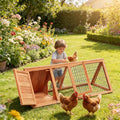 Wooden Chicken Coop Rabbit Hutch Outdoor Small Animal Cage with Ventilated Wire Run, Emovable Tray for Quail, Bunnies, Guinea Pigs, Chicks – Backyard Poultry Hutch (Brown)