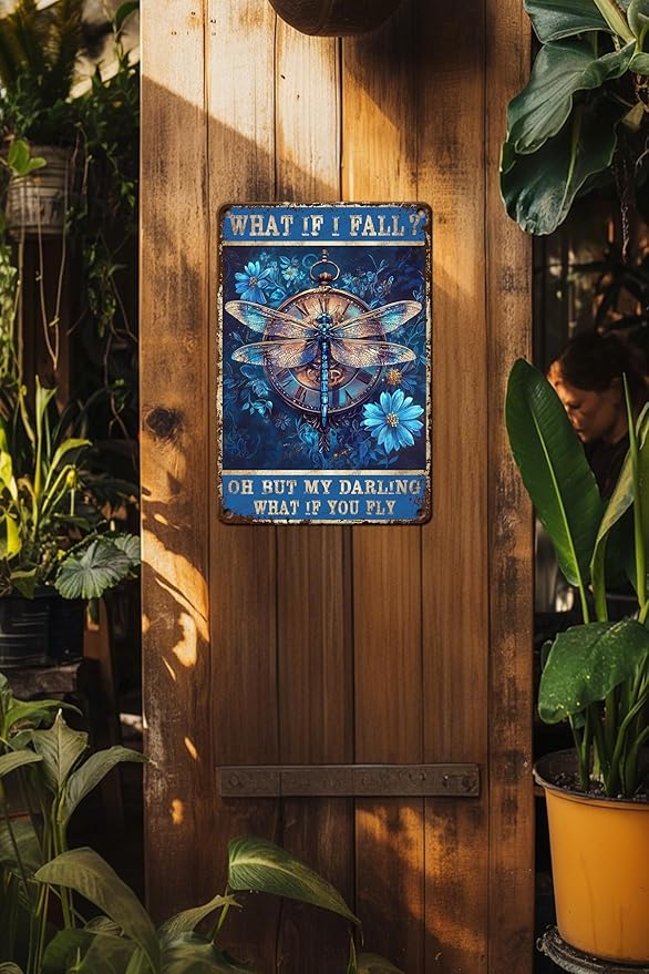 HARIKUIYIN Vintage What If I Fall Oh But My Darling What If You Fly Wall Clock Metal Sign Retro Aluminum Sign Home Office Kitchen Bar Garden Wall Decor 12x8 Inch